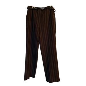 Vintage 1970s Sag Harbor Women's Brown Striped Dress Pants w/Belt Size 8P